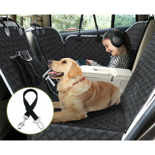 Bearsu - Dog Car Seat Cover, Waterproof Tearproof Dog Car Trunk Cover with Viewing Window, Storage Bag, Armrest Compatible, (146x136cm)
