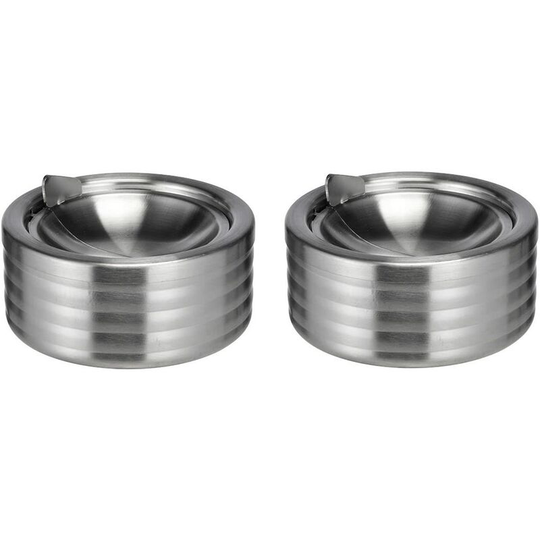 Stylish looking stainless steel storm ashtray, Stainless steel, Silver, Set of 2