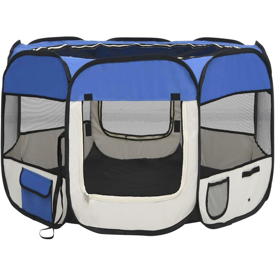 Foldable Dog Playpen with Carrying Bag Blue 90x90x58 cm Vidaxl Blue