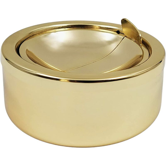 Classic Smokeless Metal Ashtray with Lid for Cigarettes - Golden Windproof Outdoor Ashtrays for Patio, Outdoor, Indoor, Decorative, Novelty Ashtray