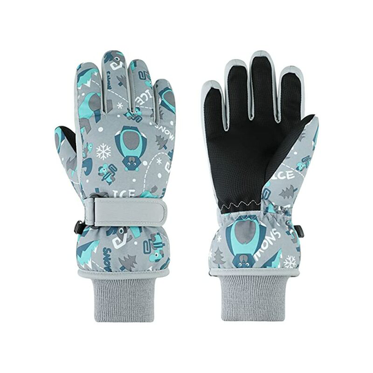 Size: l Gray) Waterproof and Breathable Ski Gloves for Children Snowboarding - for Winter and Cold - Rabbit Pattern - for Cycling, Sledding, Skating,