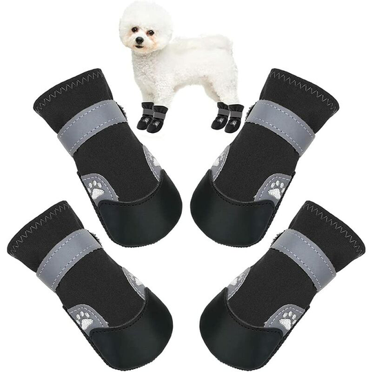 Perle Rare - Waterproof Dog Boots Dog Shoes - 2 Pairs of Reliable Paw Protectors with Reflective Leash, Non-Slip Dog Boots for Indoor and Outdoor