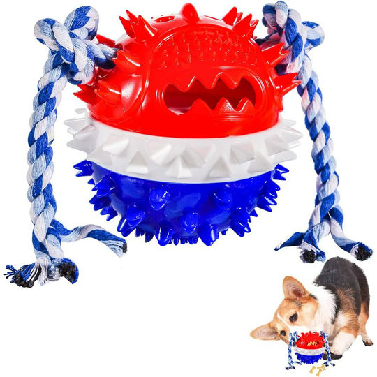 Indestructible Dog Toy Interactive Dog Chew Balls Treat Dispensing Toys Teeth Cleaning Ball for Dogs (Red Blue)
