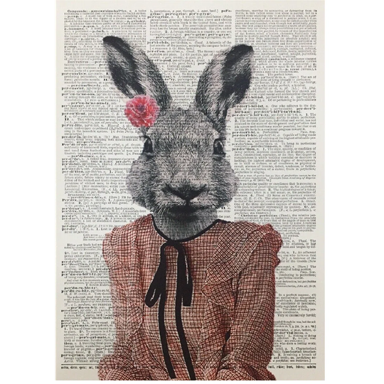 A3 Hare Dictionary Print - Rabbit Wall Art - Humanised Animal In Clothes Print