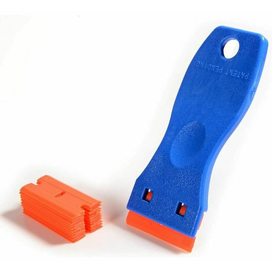 Scraper, glass scraper, glass ceramic scraper, ceramic scraper plate, scraper with 10 plastic scrapers, for removing labels, adhesives, paint, etc.