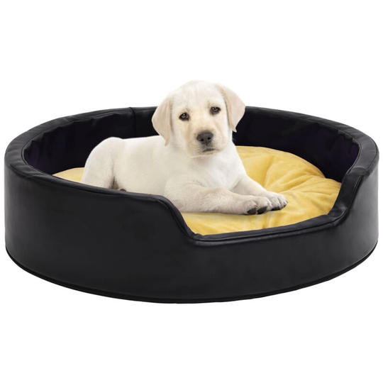 Dog Bed Black and Yellow 90x79x20 cm Plush and Faux Leather