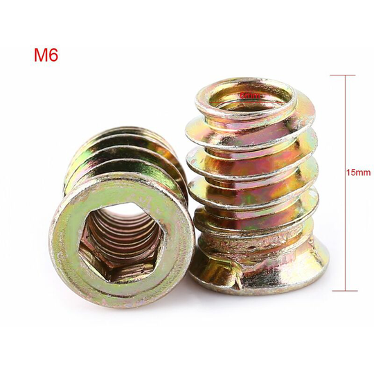 YD - Furniture Hex Socket Drive Insert Nut Threaded Wood Nuts (M6*15mm)