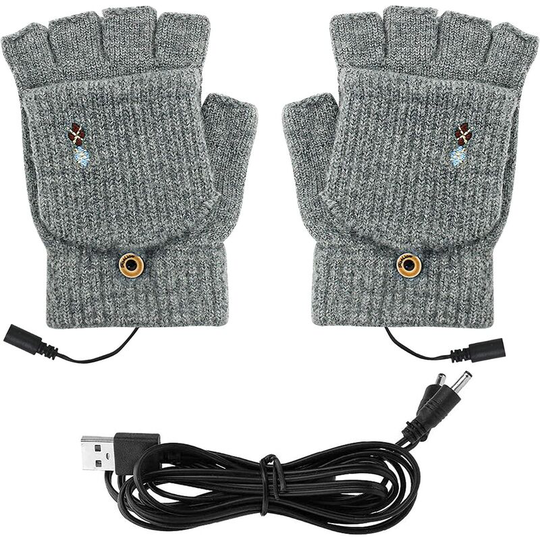 Unisex USB Heated Gloves, Washable Full and Half Finger Cover Knit Gloves Mitten, Double Sided Heating (43-55°C) Breathable Hand Warmer for Games,