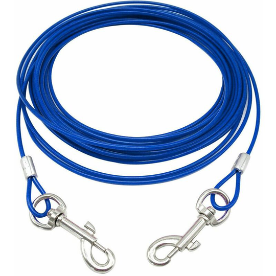 Pet Dog Puppy Garden Camping Outdoor Tie Out Lead Leash Extension Wire Cable - Blue - X-Large
