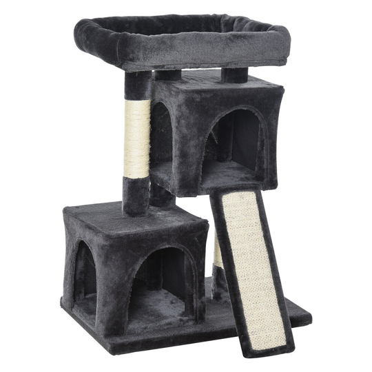 PawHut Cat Tree Tower with Scratching Post 2 House Perch Black