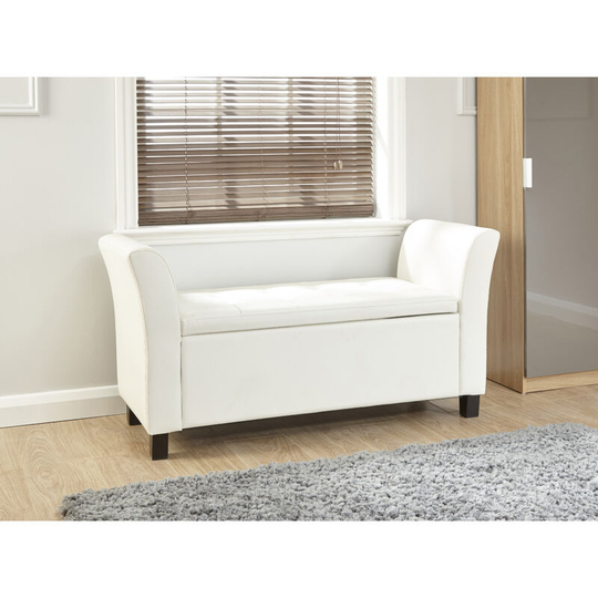 Verona Ottoman Storage Bench Window Seat Blanket Box - Faux Leather White