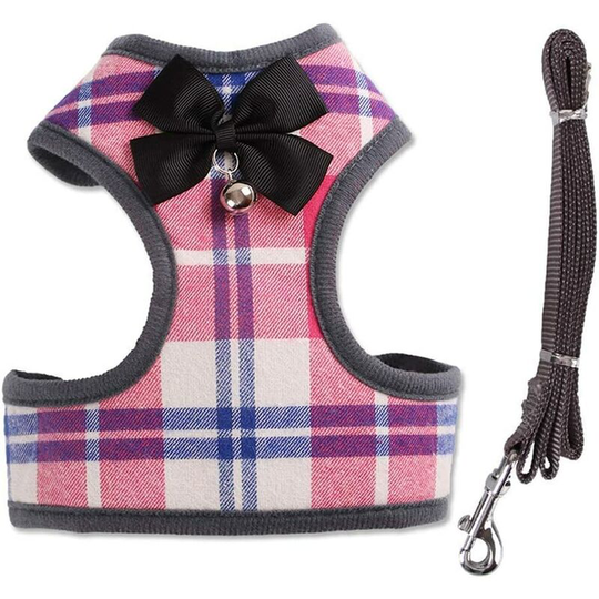 Pet Harness + Pet Leash - Classic Plaid Kitty Lead Rope Puppy Harness Set for Small Dogs Large Cats (m, Pink Plaid)