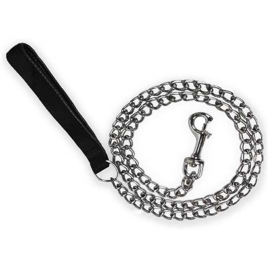 Dog Leash Chain (120cm) Steel Metal Dog Leash Solid pu Leather Handle - m Soekavia
