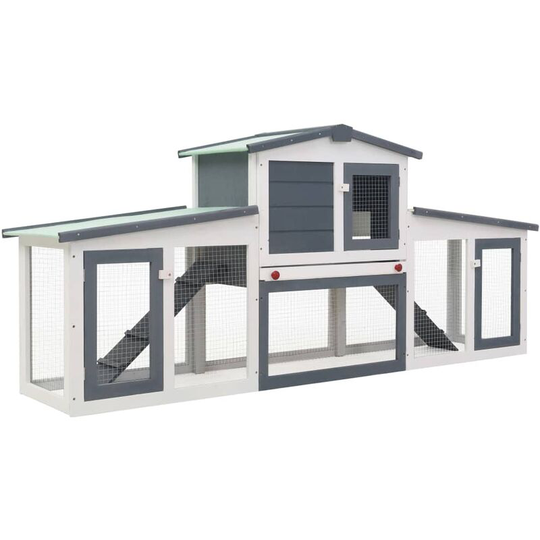 Outdoor Large Rabbit Hutch Grey and White 204x45x85 cm Wood - Grey