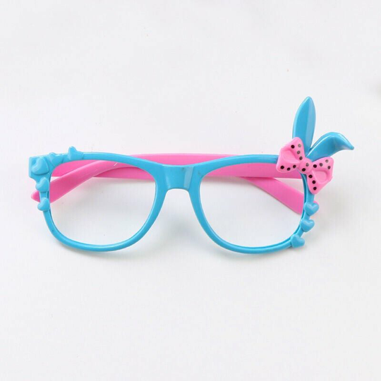 2pcs Rainbow Heart Rabbit Ear Kids Sunglasses for Holiday Party Pink and Blue -