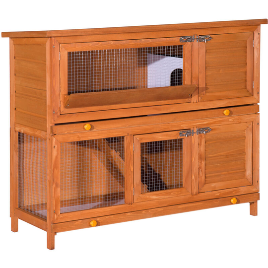 Pawhut - Pet Cage Rabbit Hutch Large Wooden Double Decker w/ Run 120x 48 x100cm - Natural wood finish
