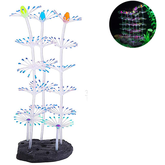 Devenirriche - Strip Coral Plant Ornament Glowing Effect Silicone Artificial Decoration for Fish Tank, Aquarium Landscape, blue