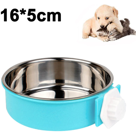 Pet Feeder Dog Bowl Stainless Steel Food Hanging Bowl Crates Cages Dog Parrot Bird Pet Drink Water Bowl Dish Accessory, l, blue