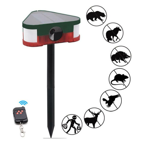 Solar Mouse Repeller Ultrasonic Animal Repeller Repels Wild Boar Mouse Flash Remote Control Alarm Light