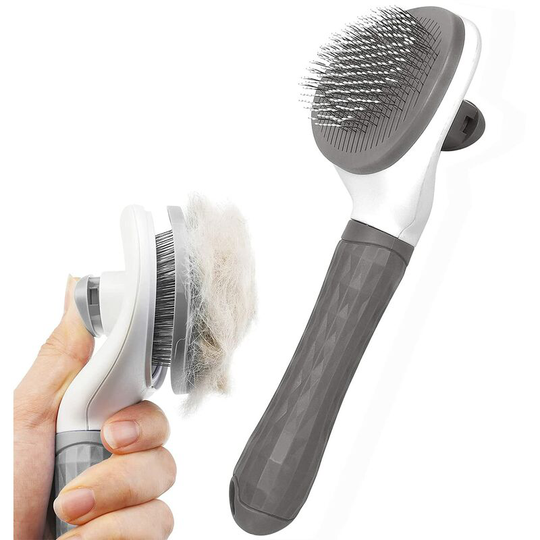 Dog Cat Grooming Brush - Self Cleaning Brush with Smooth Handle - Pet Grooming Tool with Cleaning Button - Cat Dog Grooming Tool