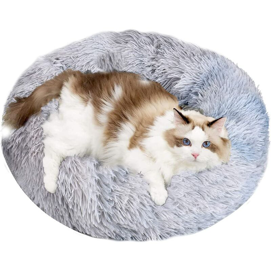 Soft cat bed, anti-stress cushion for dogs and cats, round dog bed, cat bed, donut bed, 50 cm (s), warm for small dogs and cats (light gray)