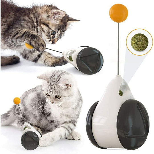 Interactive Cat Toy - Balanced Swing - 360 Degree Rotating Ball - With Catnip - Stimulates Attractive Hunting Instinct - Cat Training Toy - White