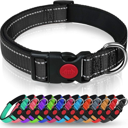 Dog Collar, Classic Adjustable Reflective Nylon Collar with Padded Soft Breathable Mesh for Medium Dogs, m, Black