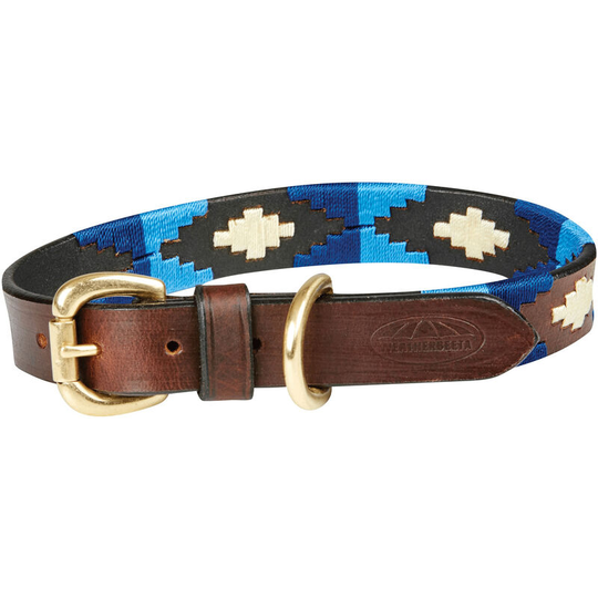 Weatherbeeta Polo Leather Dog Collar (Medium) (Cowdray Brown/Blue) - Cowdray Brown/Blue