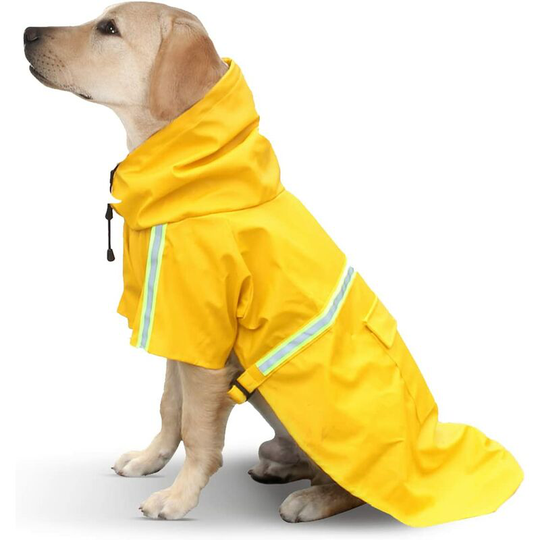 Dog Raincoat, Dog Raincoat with Hood, Breathable Dog Rain Jacket, Pet Raincoat, Puppy Rain Poncho with Reflective Stripes