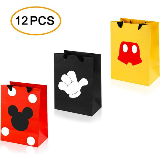 Bearsu - 12 pcs Mickey Party Favor Bags, Mickey Treat Candy Goodie Gift Bags for Baby Birthday Party Supplies Baby Shower Mickey Theme Party
