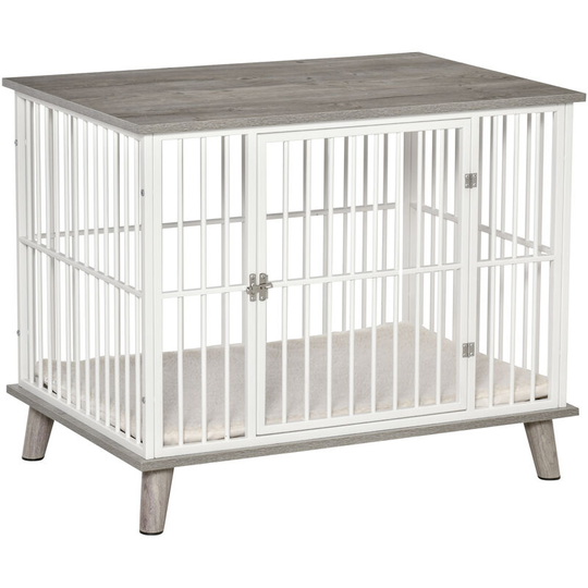 Dog Crate Pet Kennel Cage End Table w/ Cushion for Small Medium Dog Grey - Grey - Pawhut