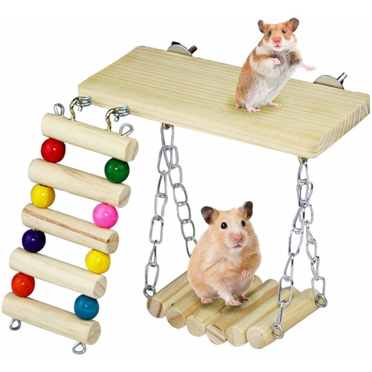3 Pieces Hamster Exercise Toys, Wooden Hanging Hamster Chew Toys, Guinea Pig Small Animal Cage Accessories