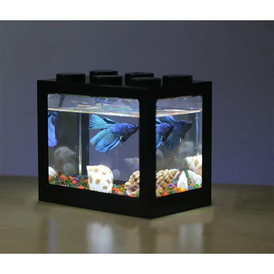 Echoo - Small gold fish tank betta fish tank desktop ornamental fish tank acrylic transparent plastic fish tank small desktop ecology-product black