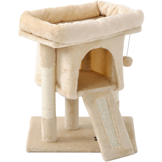 Cat Tree, Small Cat Condo with Padded Perch, Basket, Cat Activity Center with Large Scratching Board, Cat Cave