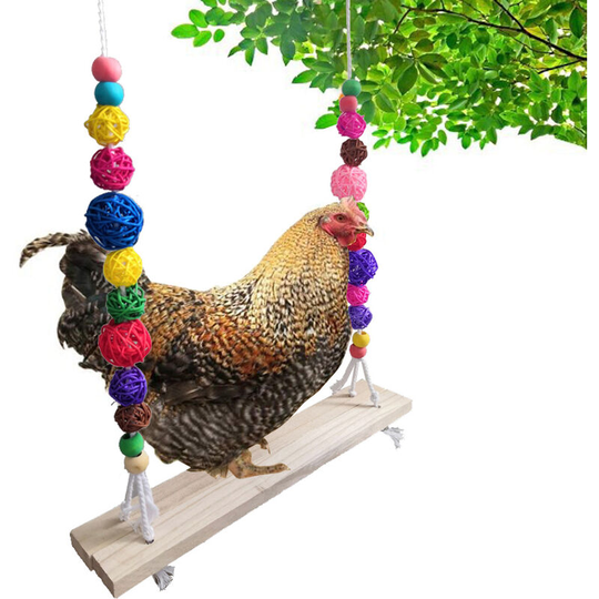 Natural wooden chicken swing (39.5 x 7 x 1.5) with 1.2m hemp rope, hanging parrot toy for chicken swing,