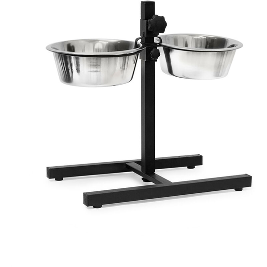 Relaxdays Stainless Steel Feeding Bowl, Set of 2, Height-Adjustable Stand, for Dogs, Non-Slip, 42 x 46 x 27 cm, Silver