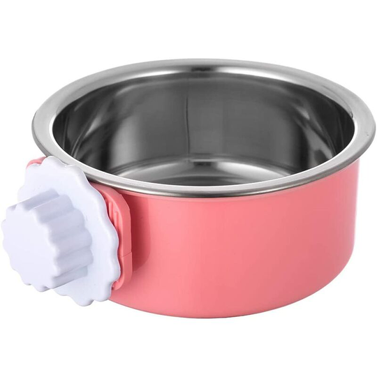 Denuotop - Basic Bowls Crate Dog Bowl, Stainless Steel Removable Hanging Water Bowl, Cage Water Bowl for Dogs, Cats, Birds, Small Animals, Holds 16