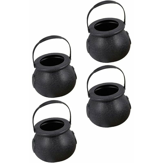 4pcs Large Black Halloween Candy Bucket Witch Cauldron for Halloween Outdoor Decor Witch Cauldron Prop Candy or Treat Bucket