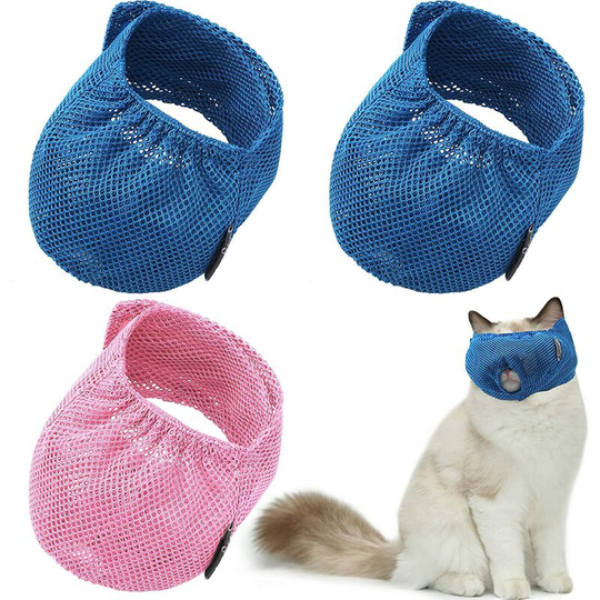 3 Pieces Cat Muzzles Breathable Mesh Muzzles Cat Grooming Restraint Bags with Muzzle Anti Bite Anti Meow for Prevent Cats from Biting