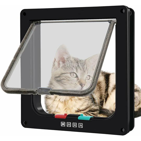 Litzee - Magnetic cat flap with swing door and 4-way lock for cats, kittens and puppies (l, black, 25. * 23,5 * 5,3 cm)