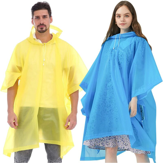2 Pack eva Waterproof Raincoat for Adult, Reusable Rain Coat, for Hiking Climbing, Blue+Yellow