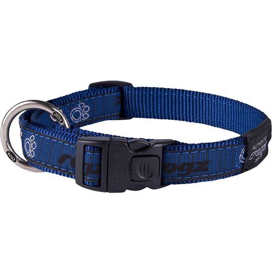 Graphic Adjustable Dog Collar (Medium) (Navy Paw) - Navy Paw - Rogz