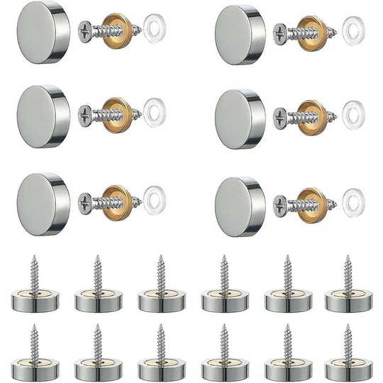Joorrt - 20 sets of silver mirror screws, 12 mm polished brass mirror screws, with decorative cap