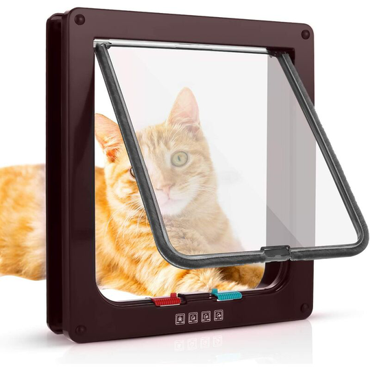 Betterlife Cat Flap Magnetic Pet Door with 4-Way Rotating Lock for Cat (m: 19.7 x 19 x 5.3 cm, Brown)