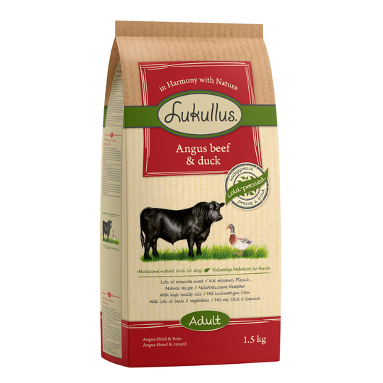 3 x 1.5kg Lukullus Dry Dog Food - Special Price!* - Angus Beef & Duck