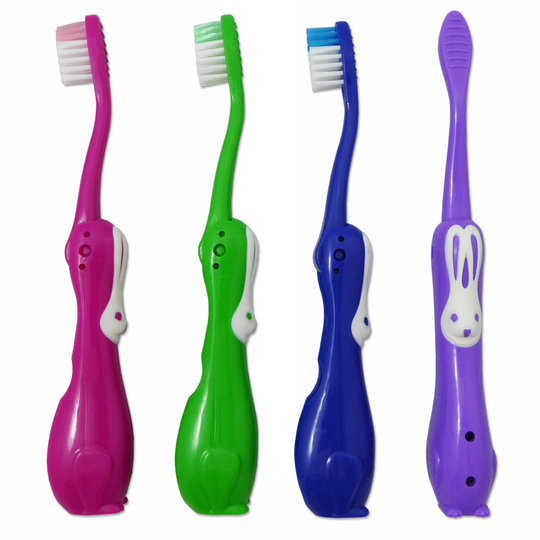 4 x Childrens Travel Toothbrushes ~ Rabbit Cute Fun Cover Kids Manual Boys Girls