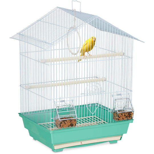 Bird Cage, Birdcage for Small Birds, Perches & Feeders, Metal, 49 x 39.5 x 32 cm, Green - Relaxdays