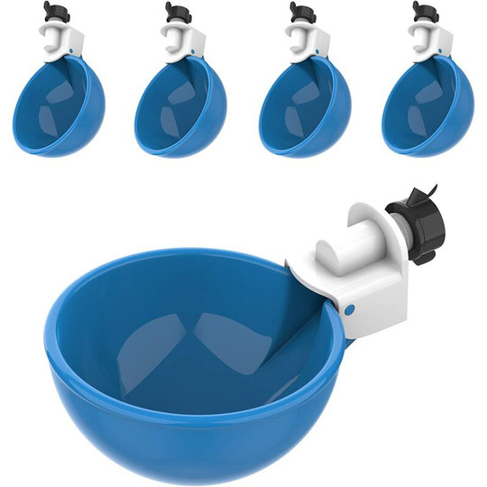 Set of 6 - Large Blue Automatic Chicken Water Cups - Chicken Water Cups Suitable for Ducks, Geese, Turkeys and Rabbits - Chicken Drinker Kit