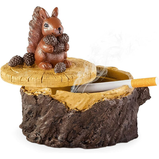 Perle Rare - Cigarette Ashtray with Lid Cute Vivid Forest Animal Ashtray Holder for Indoor and Outdoor-Squirrel