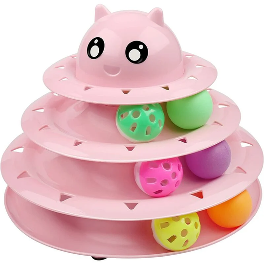 Cat toy roller level 3 turntable ball cat toy with six colorful balls interactive kitten fun intellectual physical exercise educational toy. (pink) 1